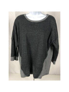 Sandals Top Women Size XL Dark Gray White Stripe n Solid 3/4 Sleeves Round Neck
